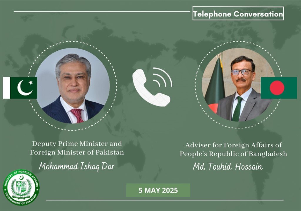 Pakistan FM briefs Touhid on Islamabad’s steps amid regional tension