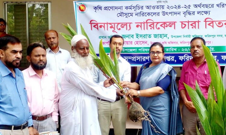Coconut saplings distributed among 300 farmers in Faridpur