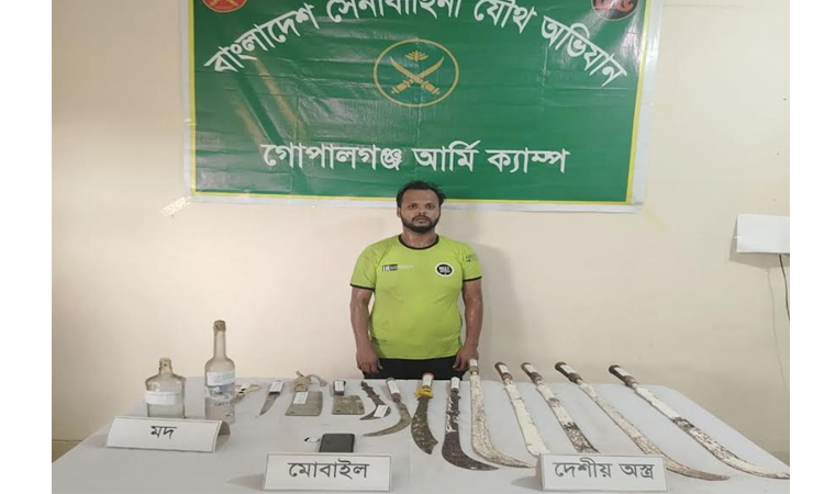 Activist of banned BCL held with local weapons in Gopalganj