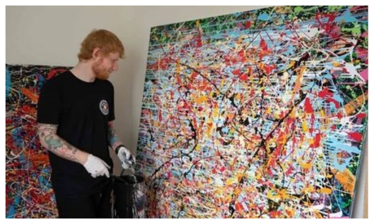 Ed Sheeran showcases debut collection of Jackson Pollock-esque art
