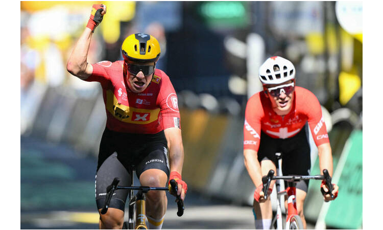 Abrahamsen wins Tour de France stage as Pogacar survives scare