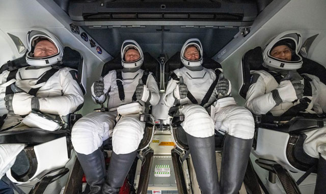 Five astronauts leave space station for trip back to Earth