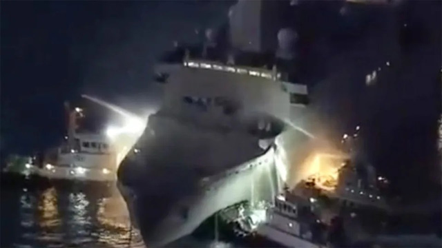 US Navy ship on fire for 12 hours off Japan