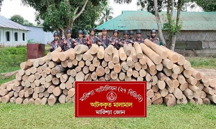 BGB seizes illegal teak wood in Baghaichhari 