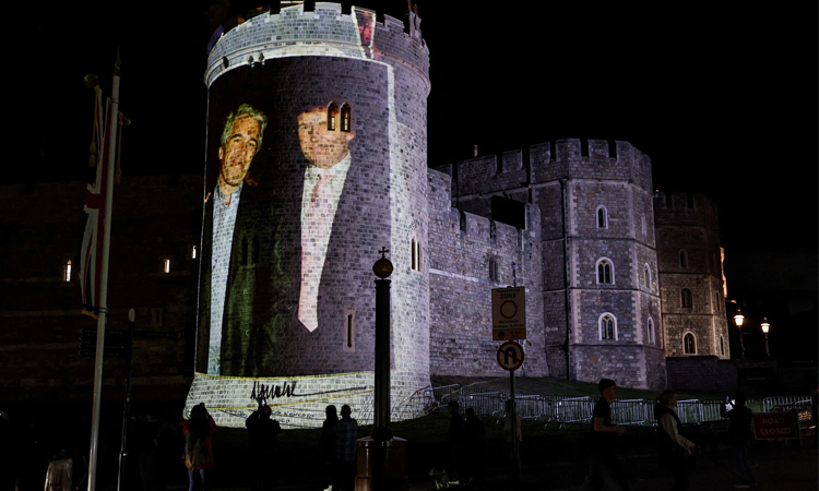 Protesters beam Epstein video at UK castle before Trump visit