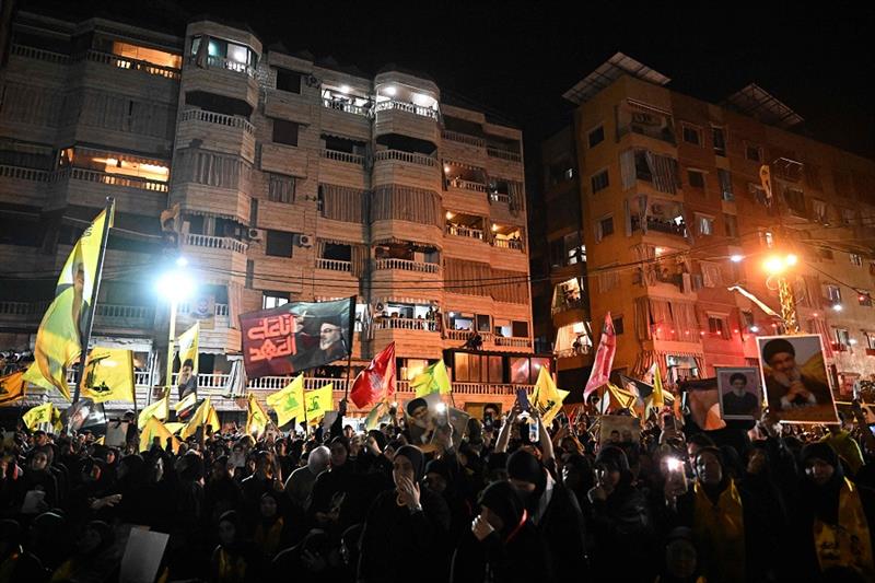 Hezbollah supporters gather at Nasrallah's tomb to commemorate killing