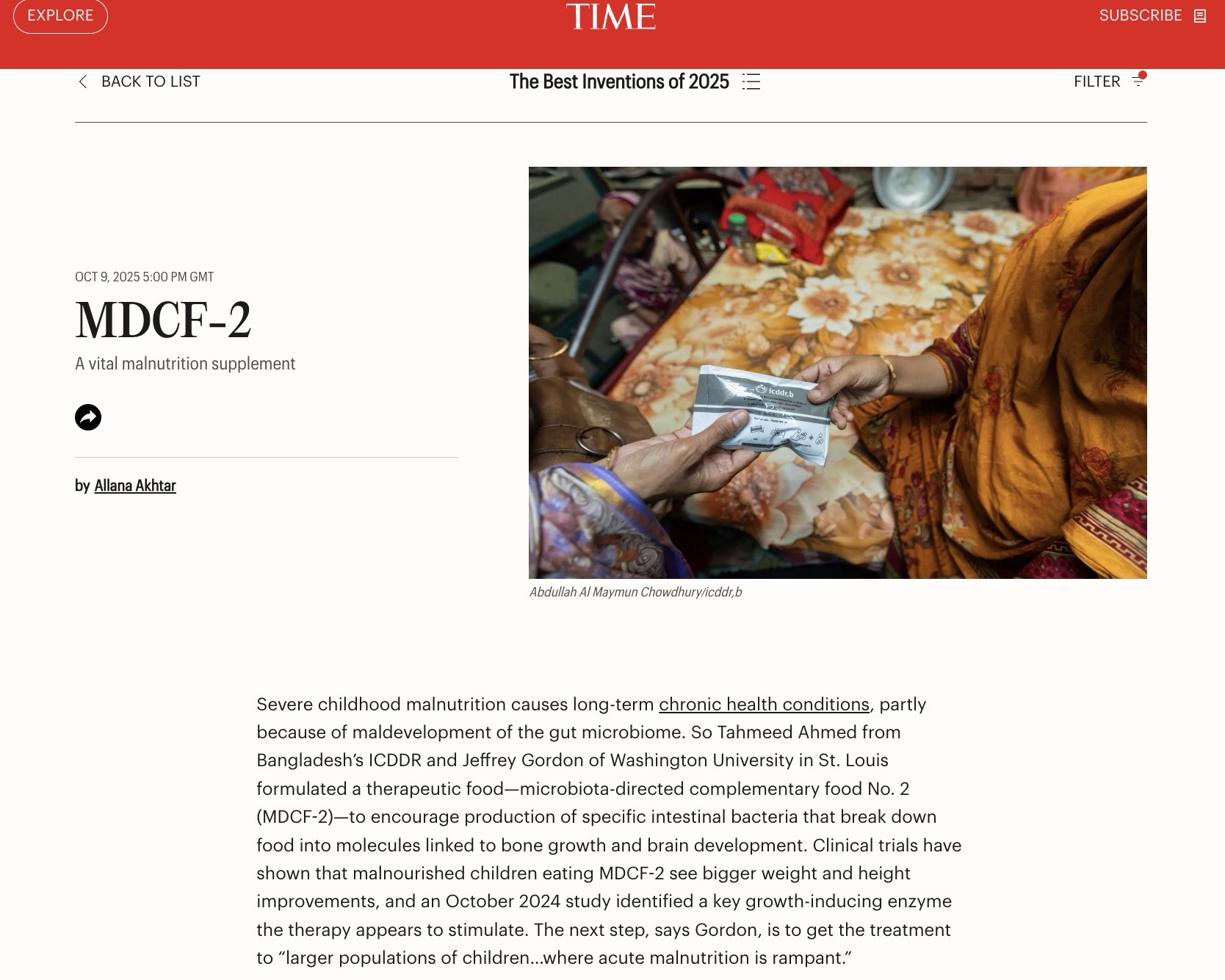 TIME names icddr,b’s gut-healing food among world’s best inventions 