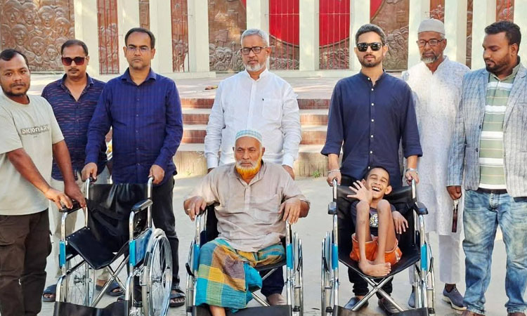 Wheelchairs distributed to physically challenged children, elderly people in Tangail