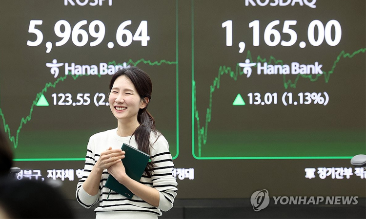 South Korea's benchmark Kospi index tops 6,000 for first time