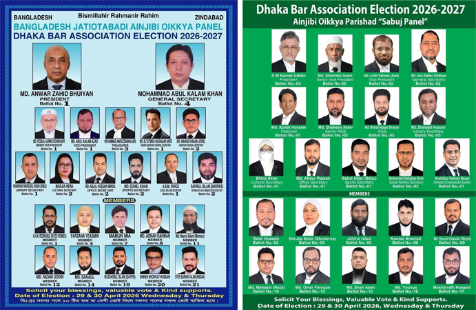 Blue Panel, Green Panel to face off in Dhaka Bar polls