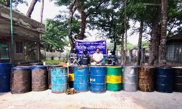 Large stockpile of fuel and edible oil seized in Bhola