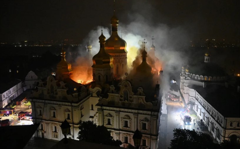 Deadly Russian strikes leave landmark Kyiv cathedral in flames