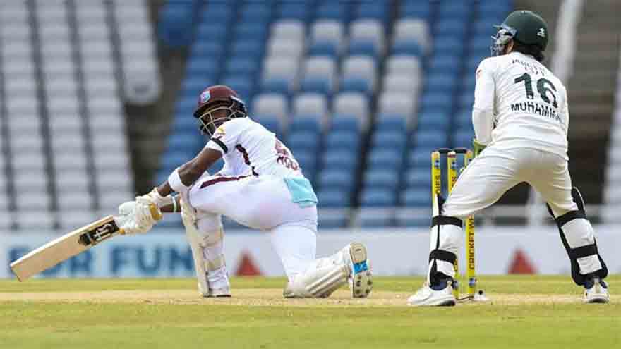 Hodge, Hope give West Indies edge in rain-impacted Pakistan Test