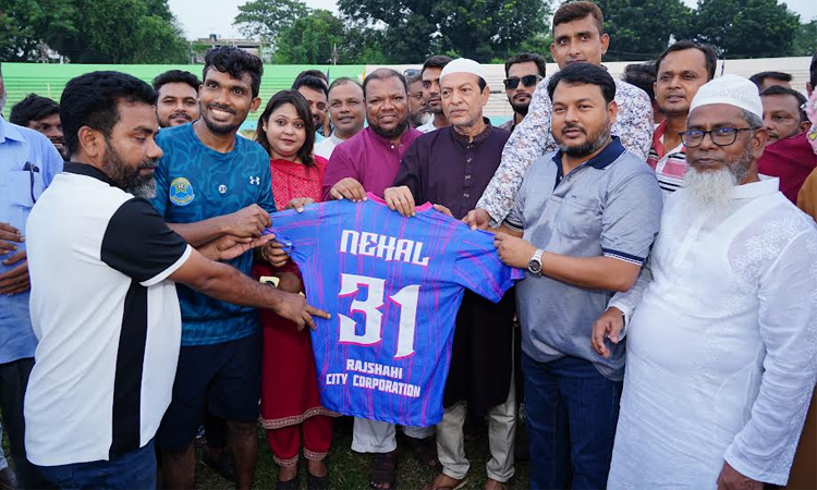 RCC team gets jersey for DC Gold Cup Football Tournament in Rajshahi