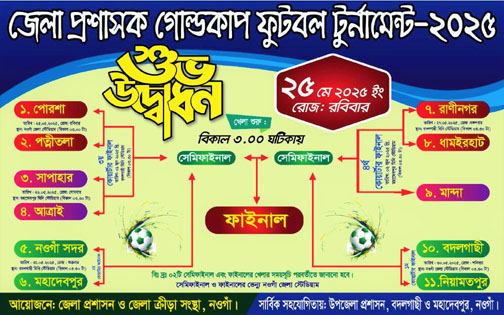 দীর্ঘ ৩০ বছর পর আগামীকাল থেকে শুরু হচ্ছে নওগাঁ ডিসি গোল্ডকাপ ফুটবল টুর্নামেন্ট