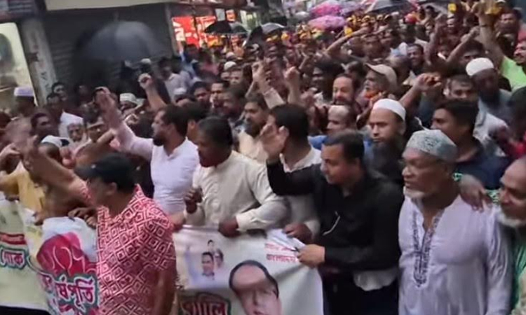 ব্রাহ্মণপাড়ায় বৃষ্টি উপেক্ষা করে জনতার ঢল বিএনপির বিজয় মিছিলে 