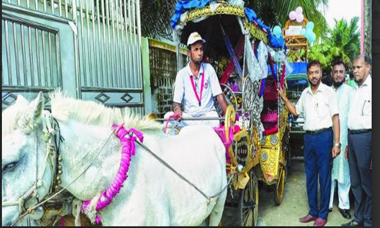 শিক্ষককে ঘোড়ার গাড়িতে চড়িয়ে বিদায় সংবর্ধনা 