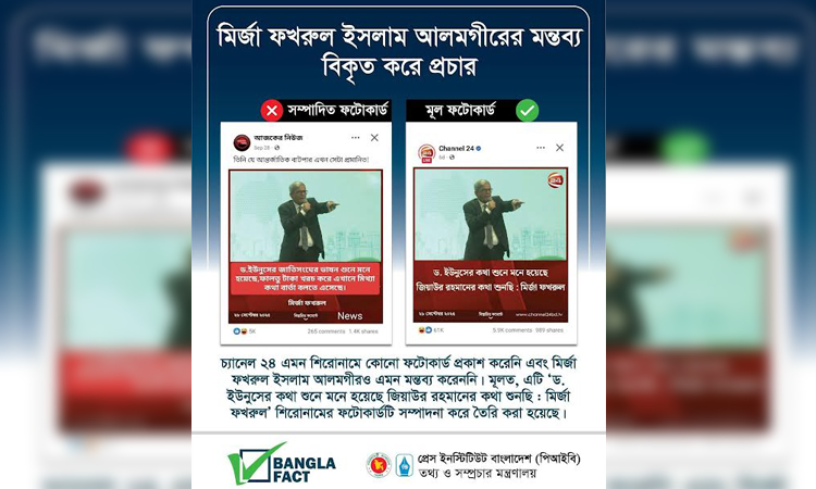 মির্জা ফখরুল ইসলাম আলমগীরের মন্তব্য বিকৃত করে প্রচার শনাক্ত বাংলাফ্যাক্টের