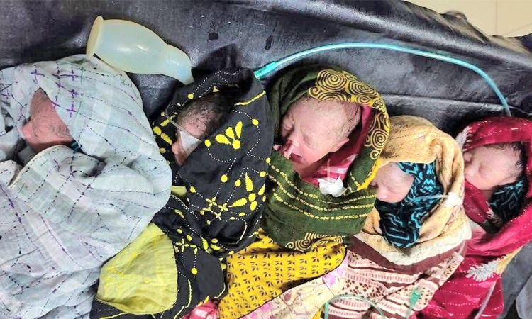 পটুয়াখালীতে এক গৃহবধূর কোলজুড়ে পাঁচ নবজাতক!