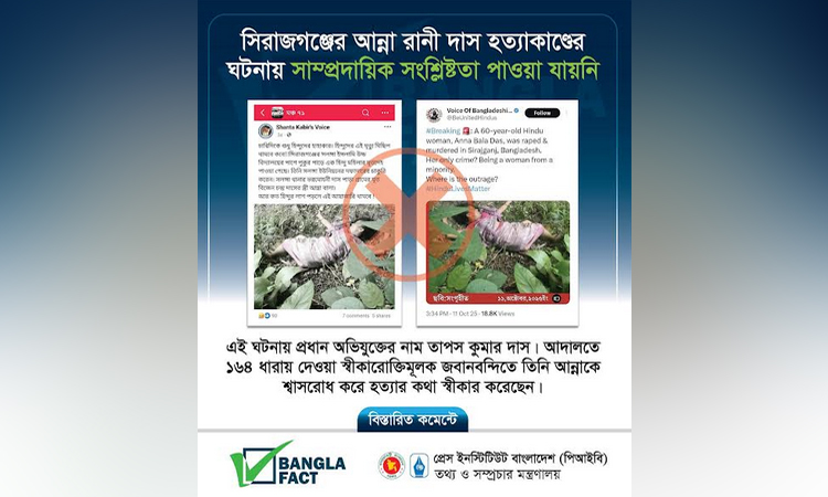সিরাজগঞ্জে আন্না রানী দাস হত্যায় সাম্প্রদায়িক সংশ্লিষ্টতা নেই : বাংলাফ্যাক্ট