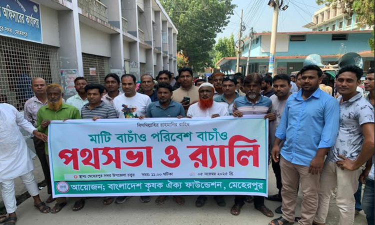 মাটি ও পরিবেশ রক্ষায় মেহেরপুরে কৃষক ঐক্য ফাউন্ডেশনের পথসভা